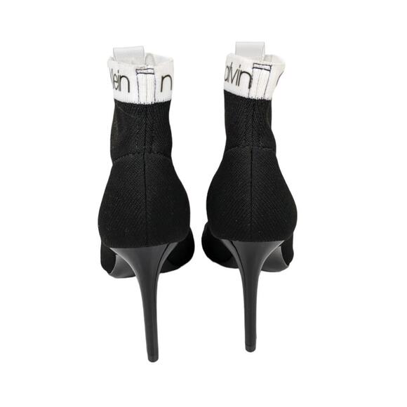 Calvin Klein 6.5 Peep Toe Sock Booties Black Stiletto Heel Chic Y2K Inspired - Picture 7 of 11
